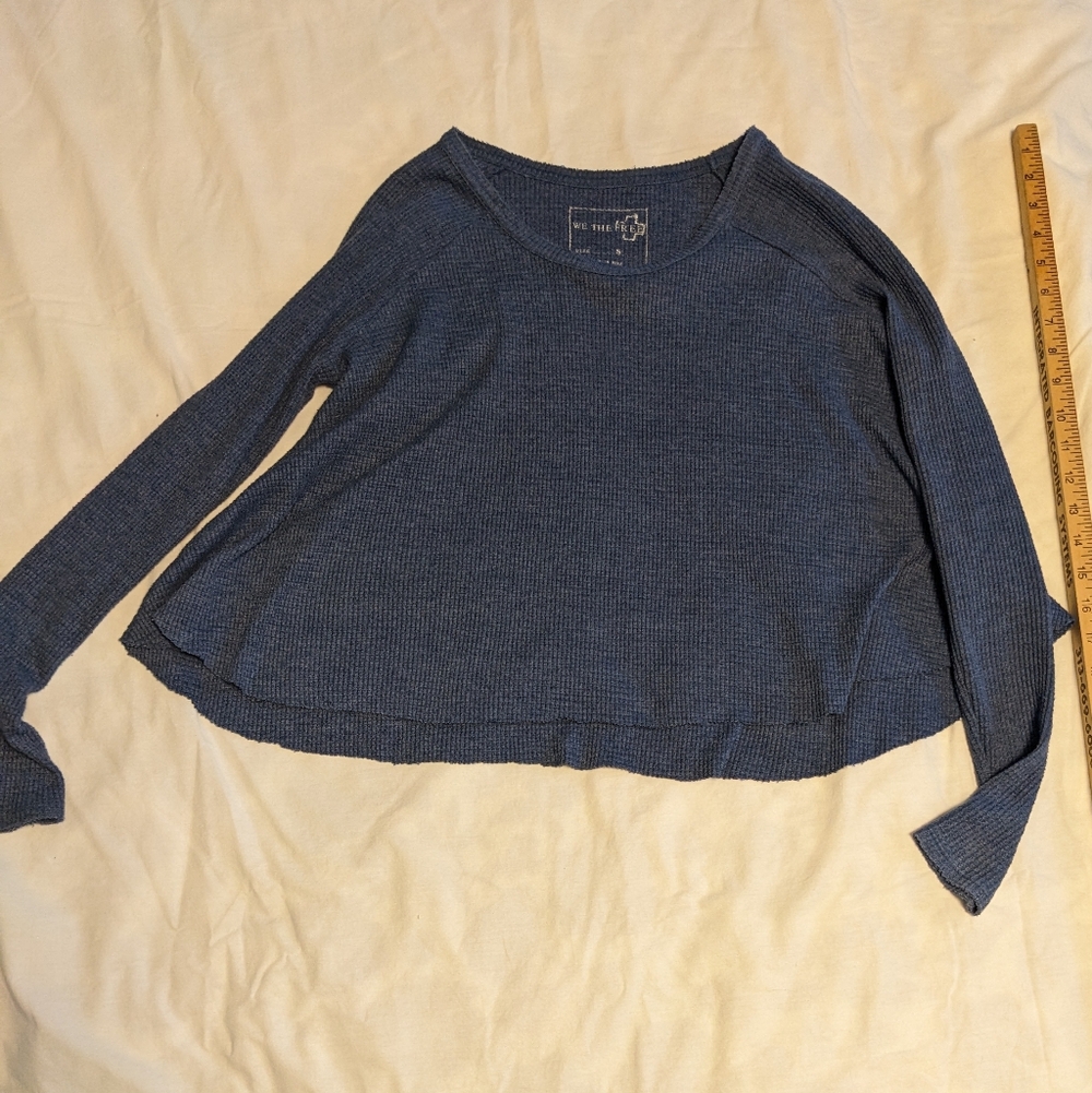 We The Free Blue Waffle Long Sleeve Top